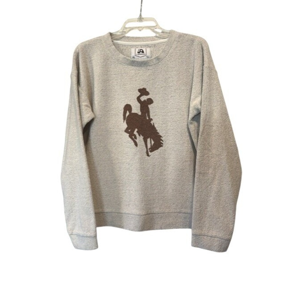 J America Womens XL French Terry Sweatshirt Cowboy Bronco Western Graphic Gray